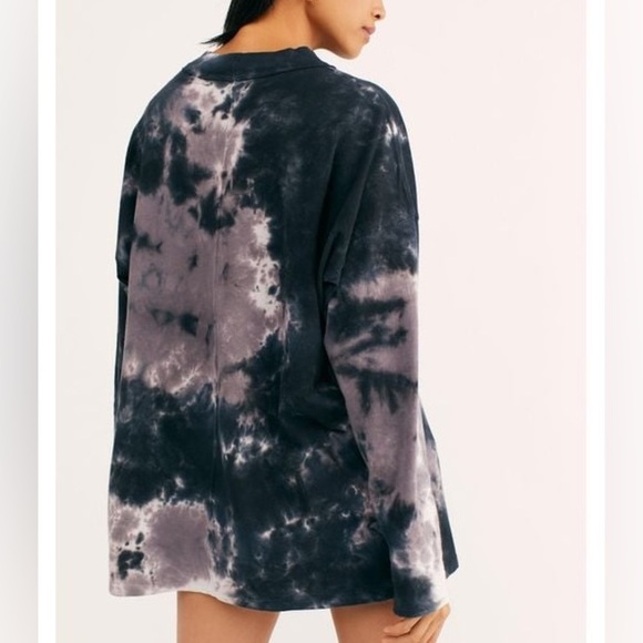 Free People Gray Be Free Tie Dye Oversized Long Sleeve Tee By We The Free - Picture 2 of 7